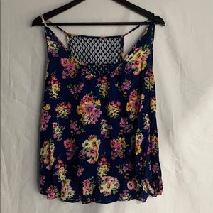 Aeropostale Navy/Floral Flowing Tank Lattice Back